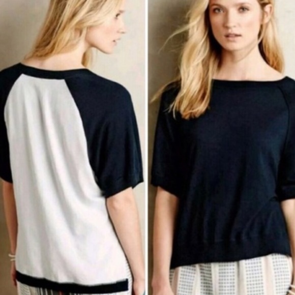 Anthropologie  Moth Navy Colorblock Hi Low Knit Sweater - Picture 3 of 5